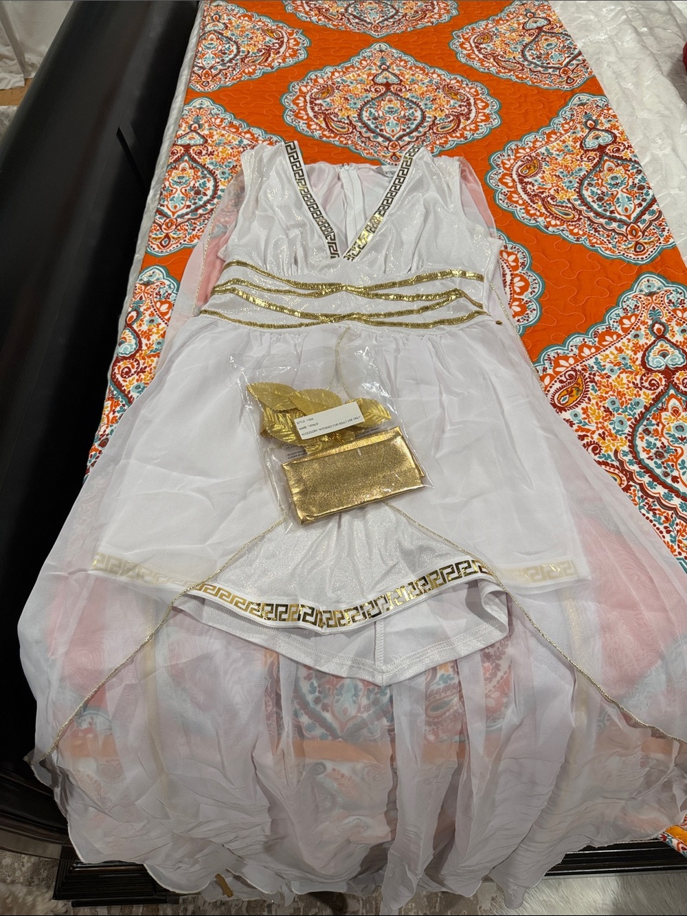 White Grecian Style Dress (small) with Gold Trim and gladiator heels Size 8